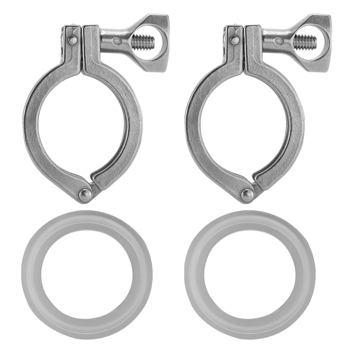 

2Sets 304 Stainless Steel Tri Clamp Single Pin Heavy Duty Fit for Homebrew Sanitary Fittings with Silicone Gasket High Temp