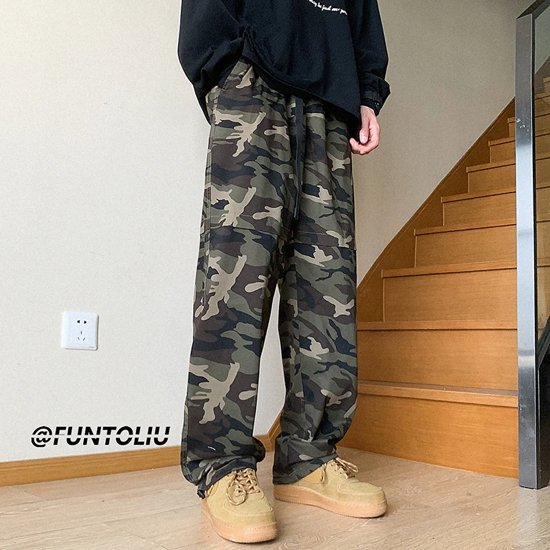 

Камуфляжные рабочие брюки мужские свободного прямого кроя в американском ретро-стиле, повседневные брюки в стиле хип-хоп, весенне-осенние дышащие длинные брюки