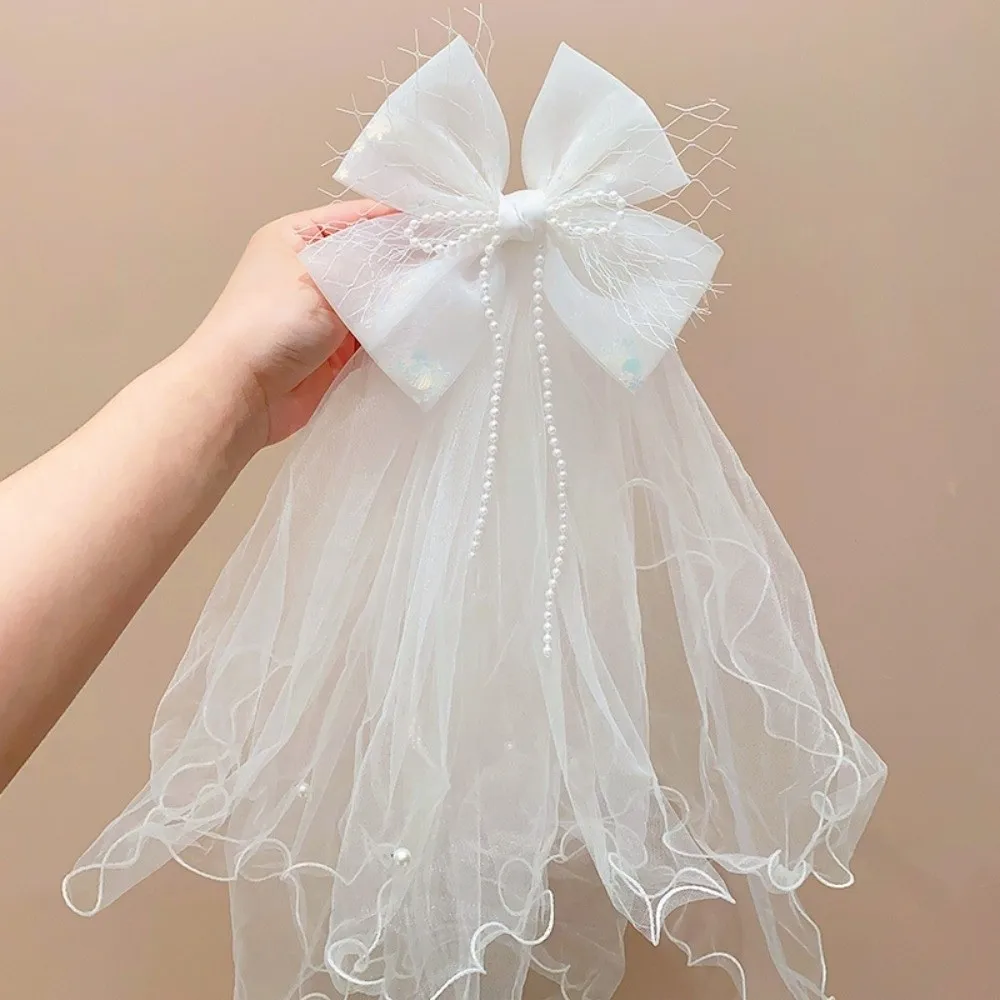 

Gift White Veil Hair Clip Mesh Bow Girls Head Gauze Polyester Rhinestone Bridal Tulle Party Cosplay