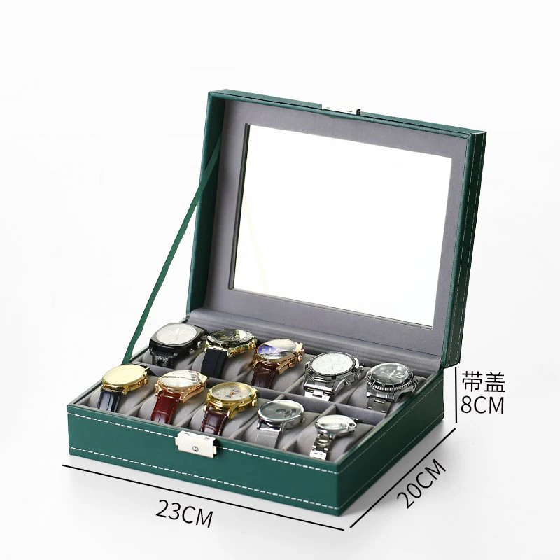 กล่องนาฬิกาหนัง PU แบบมีช่องใส่นาฬิกาสำหรับผู้หญิงเกรดสูง3/6/10/12สีเขียว/เทา
