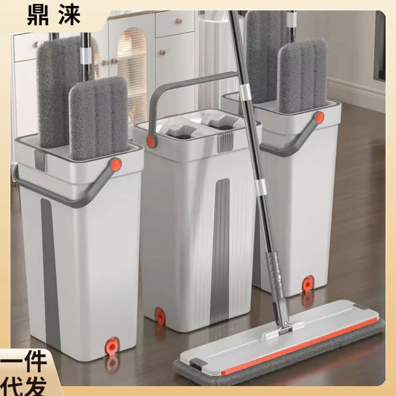 Hand wash free scraping and scraping Le mop, thickened and enlarged flat mop, dry and wet dual-use, one mop clean bucket set