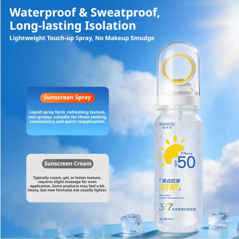 90ml Facial Sunscreen Spray Moisturizing Anti Wrinkle Barrier SPF50+ Sun Skin Body Neck Spray Block beauty Care V4I8