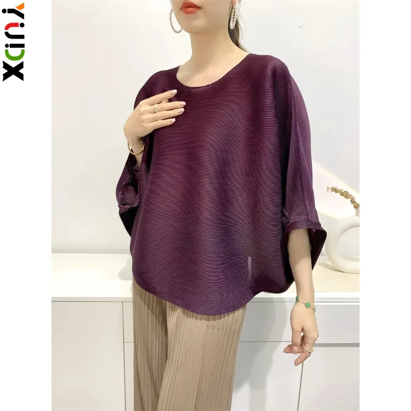 

YUDX Miyake T-shirt Pleated Top Front and Back Two Wear Niche Design Pressed Pleated Clothes Women's Clothing 2023 Spring Summer