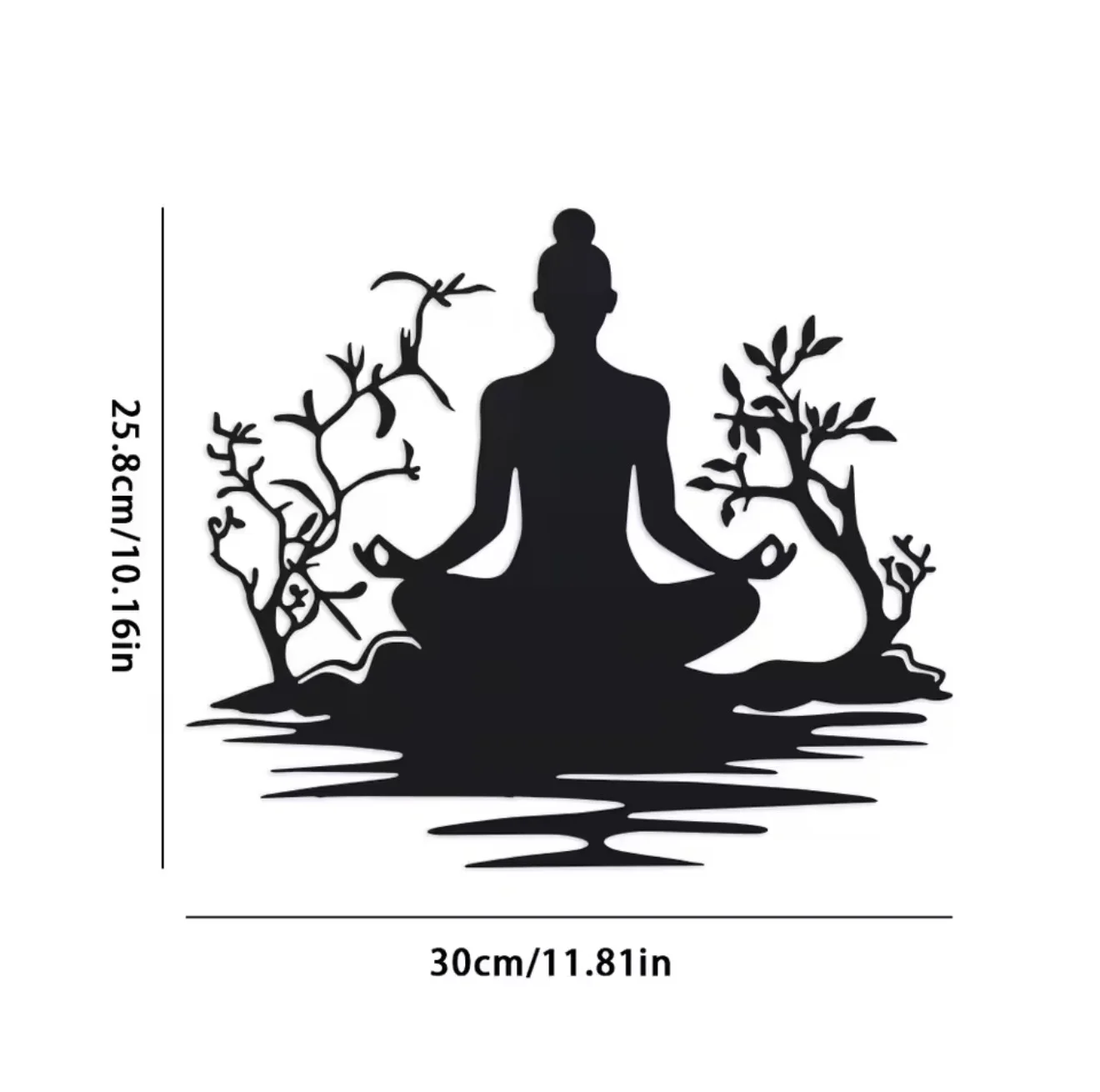1pc Modern Metal Buddha Statue Wall Sculpture with Zen Tree Design - Black Golden Art Decor for Home  Tranquil Meditation Pose