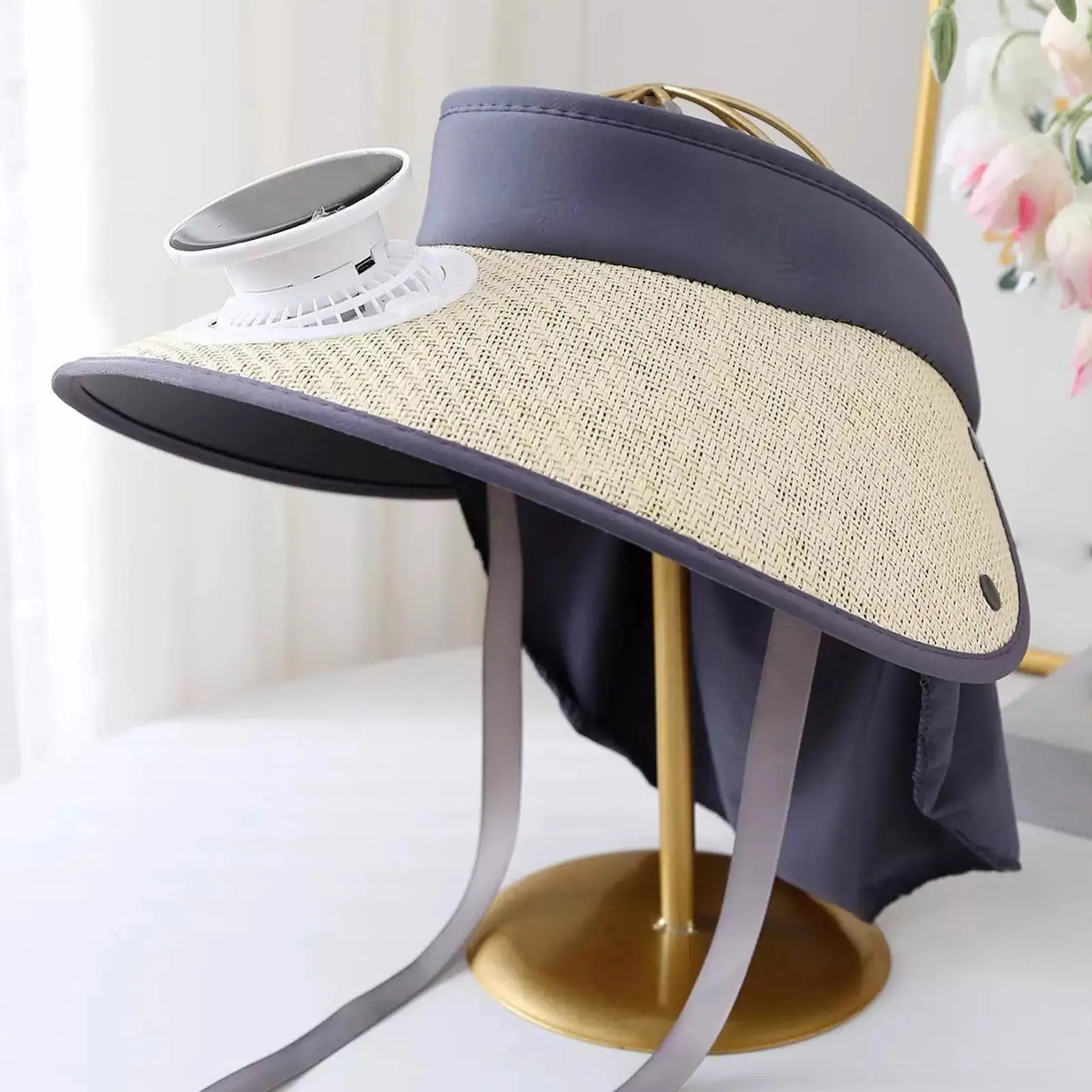 

Fan Hats For Women UPF 50 Wide Brim Cooling Headwear Solar Powered Outdoor Fishing Hat For Beach Camping Outdoor Picnic Hiking