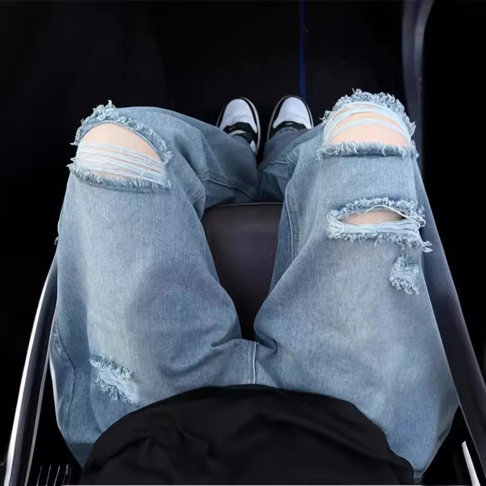 Ground And Ripped Retro Jeans Hiphop Pants Men's Niche Casual Pants Trendy Brand