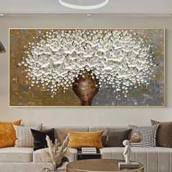 Abstract White Flower Oil Painting Print on Canvas Painting Yellow Floral Tree Posters and Prints for Living Room Decor Cuadros