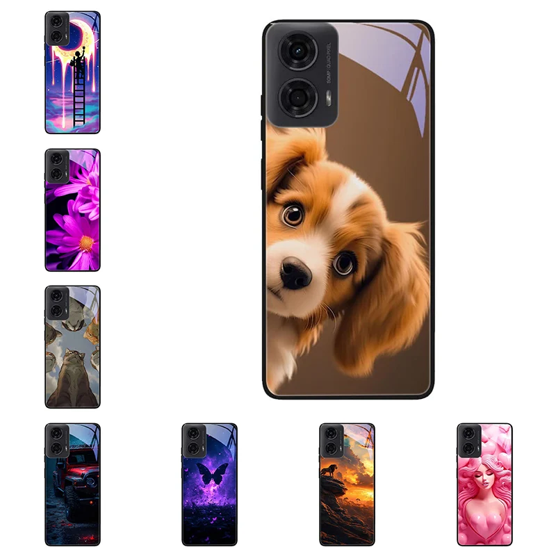 Funda dura de vidrio templado para Motorola Moto G24 G14, Fundas Coques, funda de teléfono para Motorola Moto G34 G54, Fundas, parachoques negros