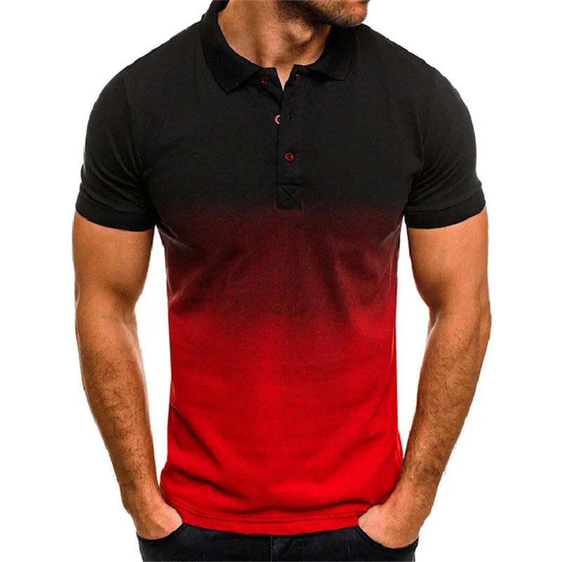 Primavera e outono lazer masculino esportes camiseta europeu e americano verão polo 3d gradiente manga curta logotipo personalizado camisa polo