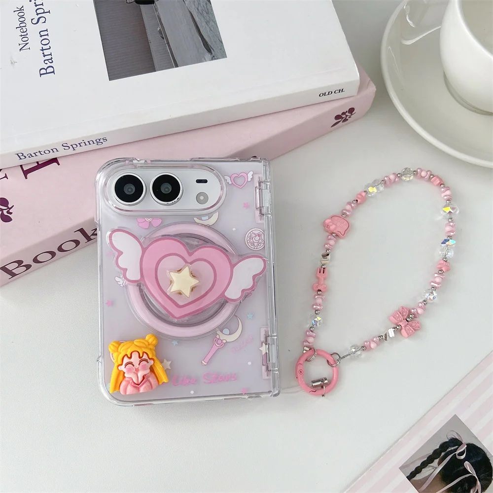 Korean Cute Ins pink Magic wand Magnetic Phone Case For iPhone Ultra Cover Kawaii Protective Cases With Chain For Magsafe