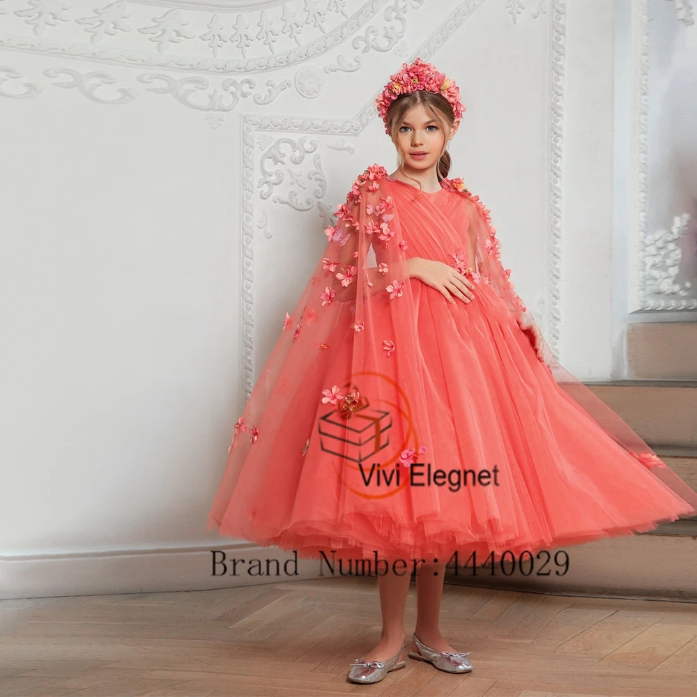 Scoop senza maniche Flower Girl Dresses Soft Tulle 2023 Summer New Tea Length Wedding Party Gowns con Applique New muslimate bhoutyprobe