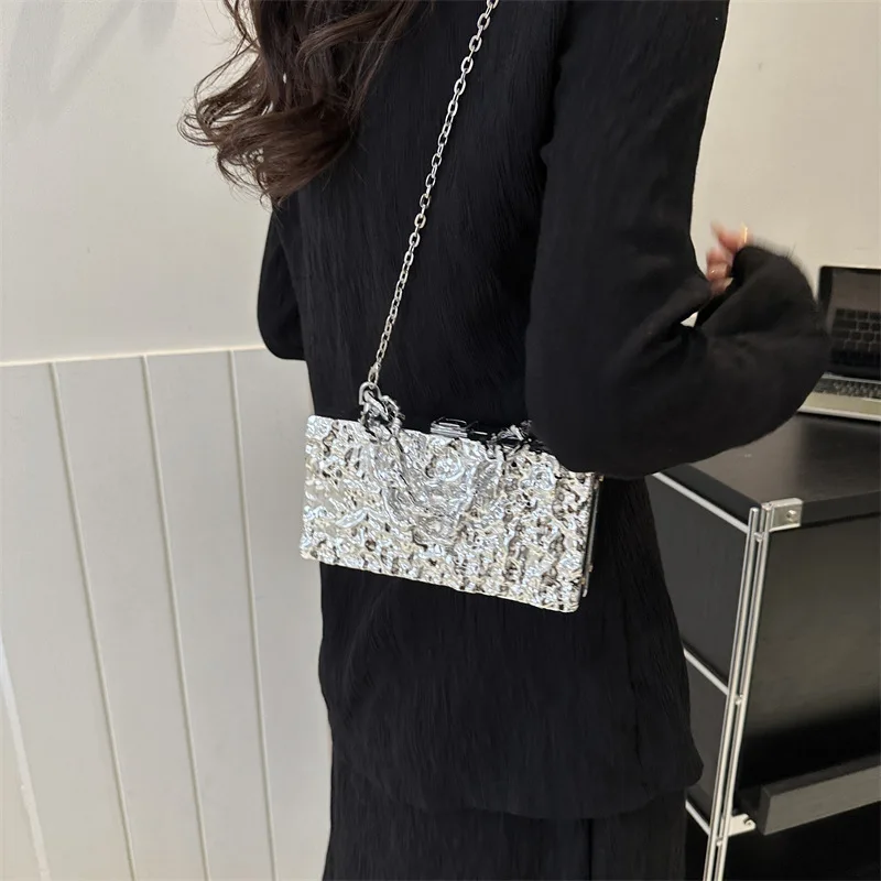 Acrylic Ice Crack Box Bag Women's Thick Chain Portable Crossbody Shoulder Bag Ladies' Dinner Bag Small Evening Bag