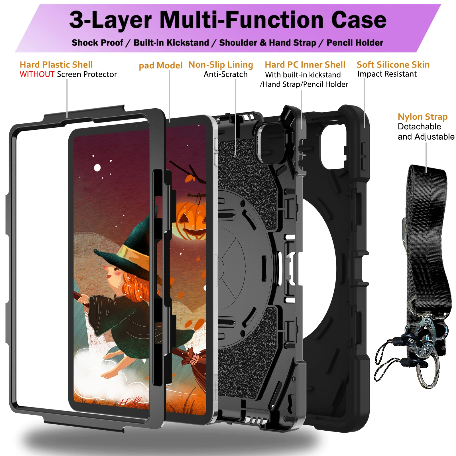 For iPad Air 11 Pro 11 10th 2022  mini 6 Tablet Cover for Air 6 A2899 A2757 Shockproof Kids Funda Shockproof Rotation Hand Strap