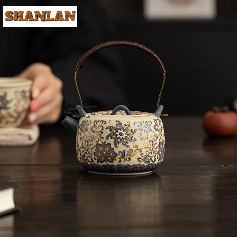 HOYIHM 250ml Gold Silver Corianderma Truncatula Teapot Ancient Tea Infuser Pot Tea Making Kettle With Filter Tableware Gifts