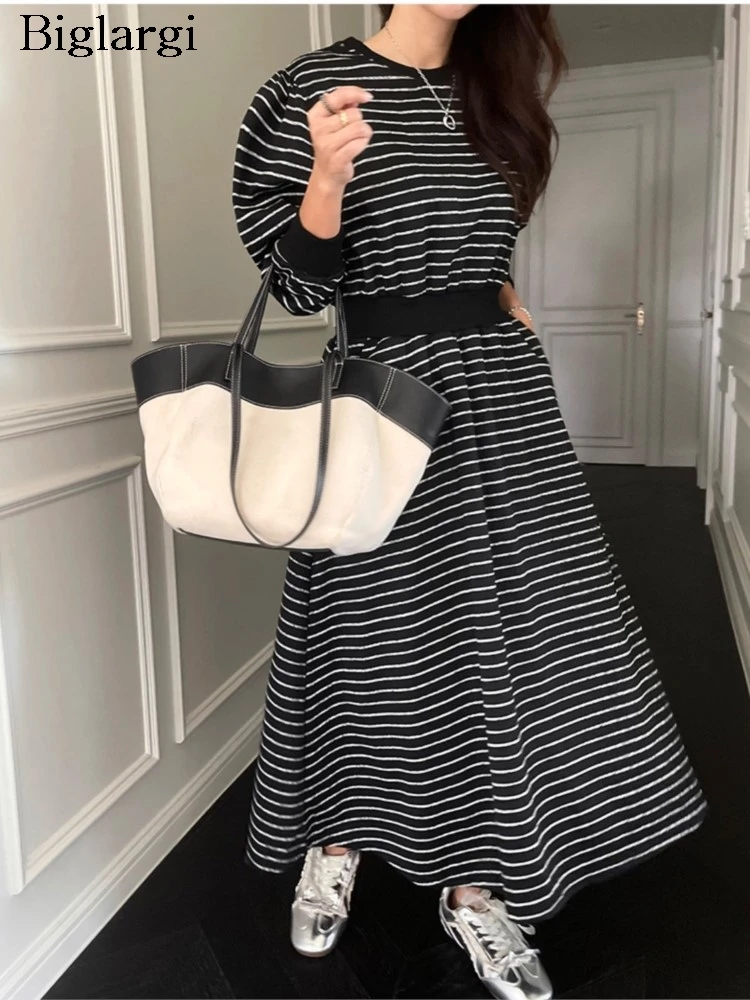 

Осеннее платье-свитшот, женское платье в полоску с принтом, модное плиссированное платье с рюшами в корейском стиле, женские платья, свободное повседневное женское длинное платье