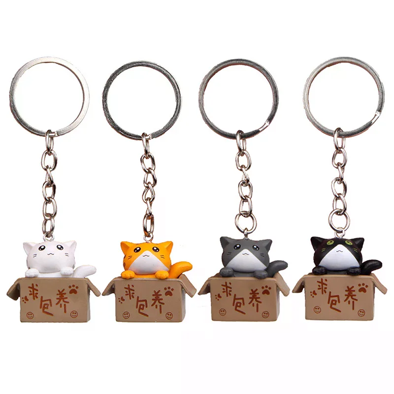 Creative Personality Cute Little Cat Box Keychain For Women Men Keychain Bag Pendants Ornament Bag Car Keychain