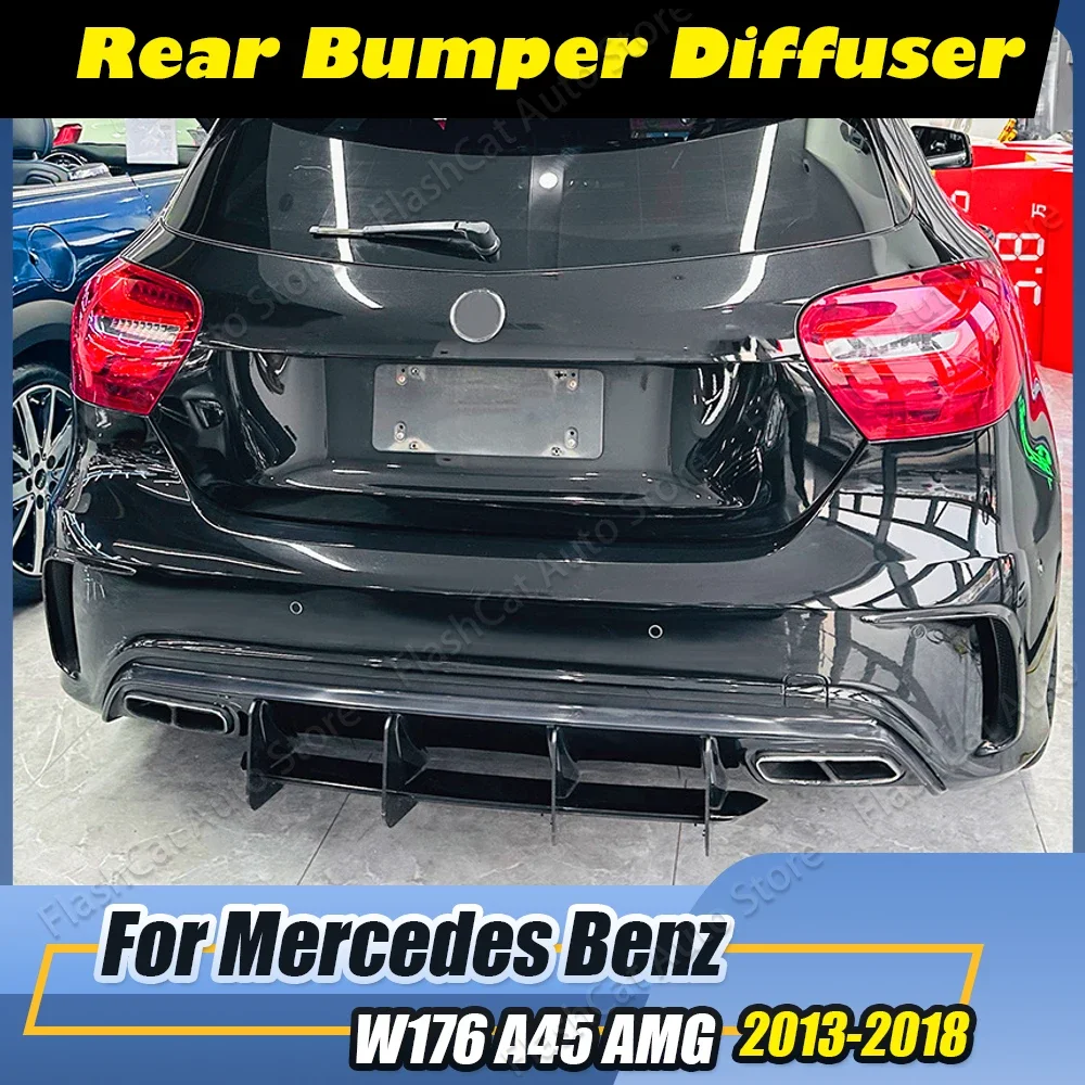 

A45 W176 AMG Car Rear Bumper Diffuser Rear Side Splitters Spoiler Lip 2016-2018 4 Fins Glossy Black For Mercedes Benz A Class