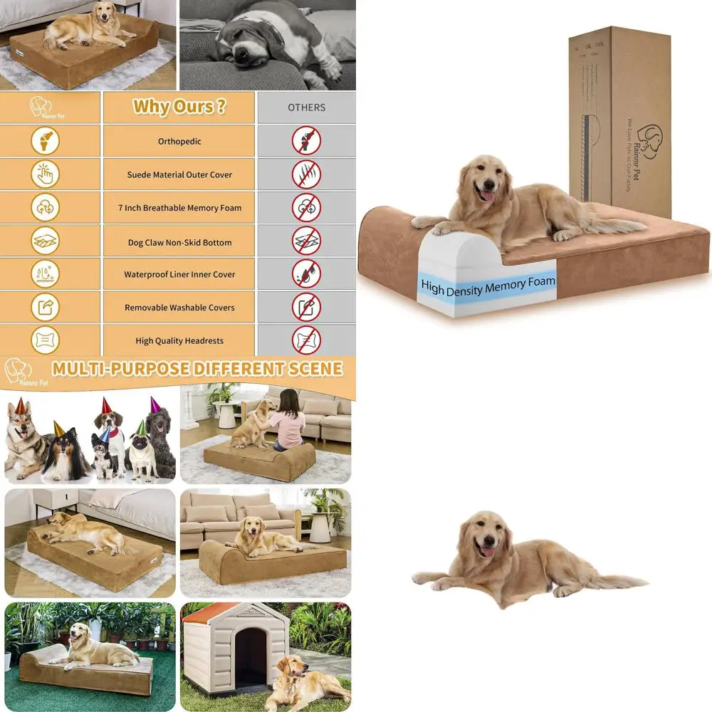 

Ортопедическая кровать для крупных собак, 7-слойная пена с эффектом памяти, водонепроницаемый чехол, прочная микрофибра, съемный моющийся чехол, нескользящее основание, 48x30x7 K