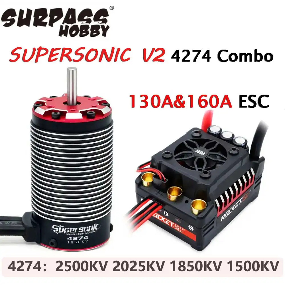 

SURPASSHOBBY SUPERSONIC V2 4274 2500KV 2025KV 1850KV 4 Poles Brushless Motor and 130A/160A ESC Combo for 1/8 1/7 RC Car RC Parts