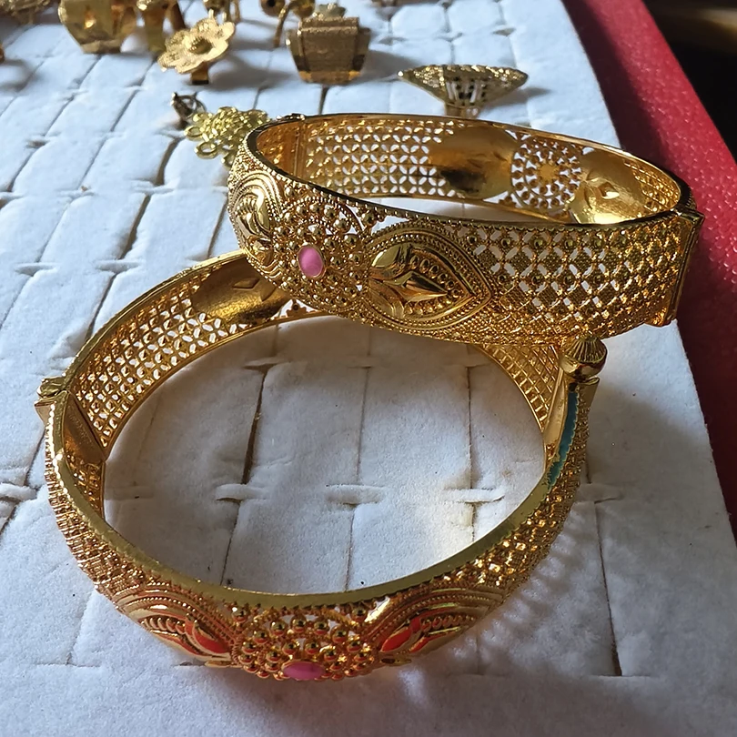 1pcs 24K Gold Color Bangles rabic Ethiopian Nigerian Banquet Wedding Bracelets Party Choker Copper Jewelry Gifts