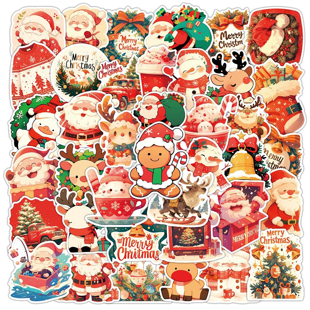 

10/30/50pcs Cute Merry Christmas Cartoon Stickers Funny Graffiti Sticker for Kids Toy Suitcase Laptop Guitar Phone Decals Decor