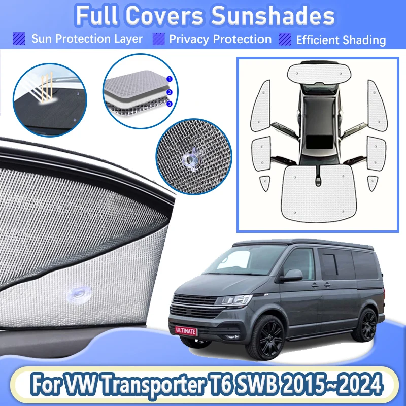 

For Volkswagen VW Transporter T6 SWB 2015~2024 Car Sunshades Anti-UV Full Window Visor Windshield Curtain Coverage Accessories