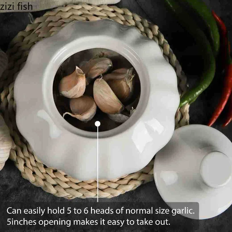 Creative Garlic Shaped Ceramic Storage Jar Solid Color Hollow Out Garlic Ginger Storage Container Kitchen Household Storage Jar