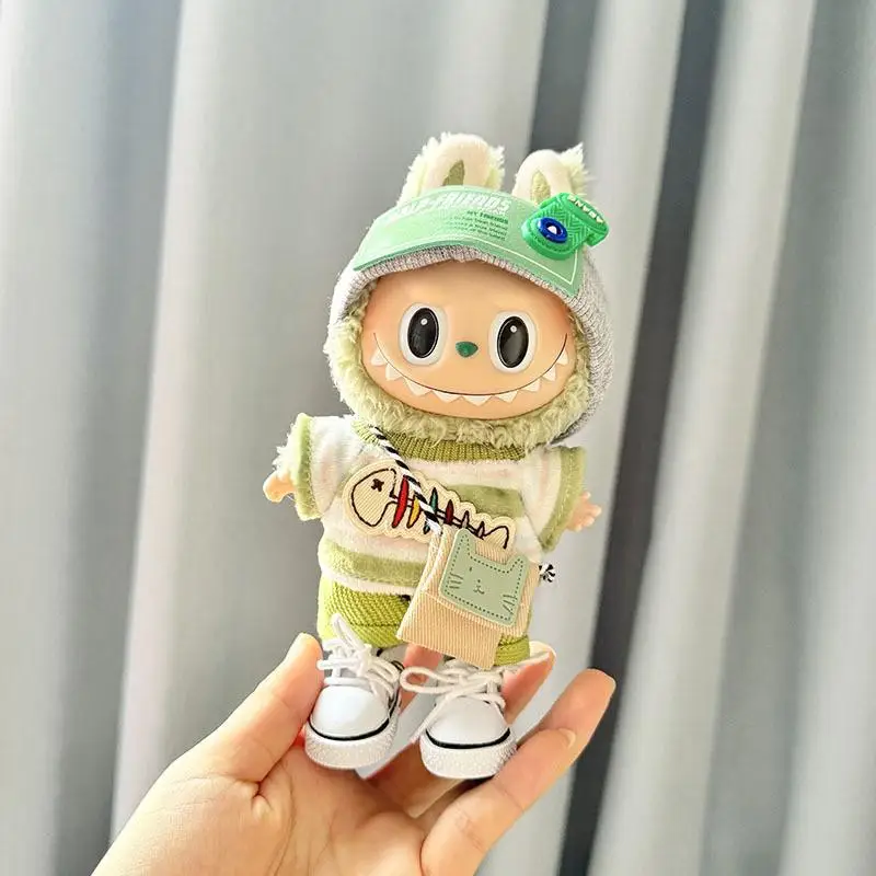 For 17cm Labubu clothes outfit V1 V2 baby green big fish satchel set cute Dolls Accessories Cute Decoration