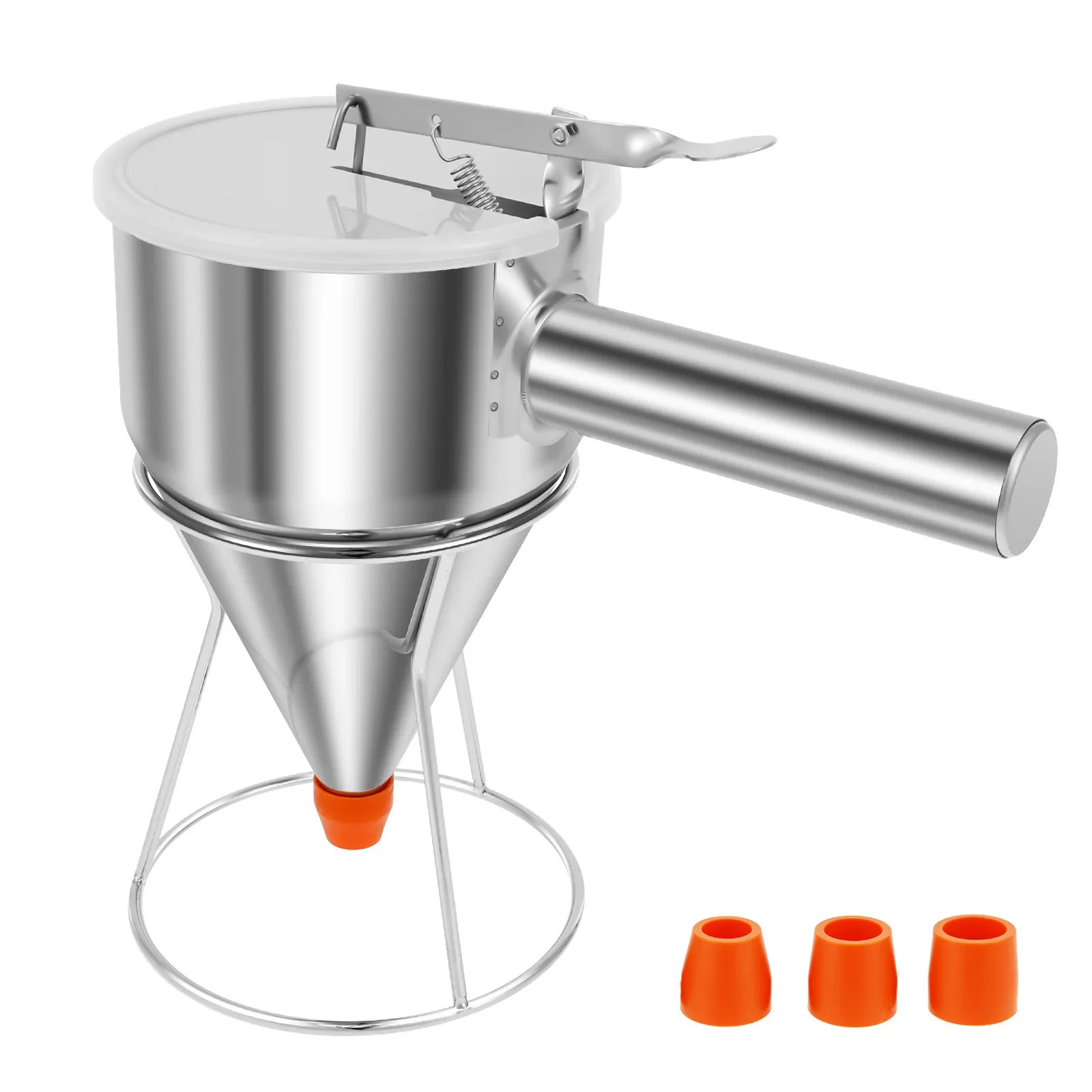 

Pancake Batter Dispenser with Multi Nozzles 40 oz Stainless Steel Funnel Cake Dispenser with Handle and Stand for Takoyaki
