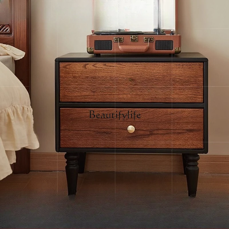 

**Solid wood bedside table for home use, modern simple storage, American retro side cabinet