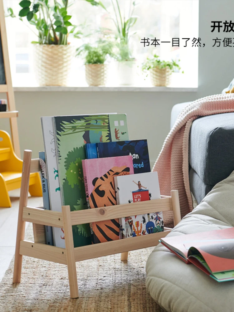 *Children's bookshelf solid wood book storage rack floor shelf modern