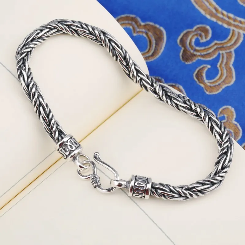 BOCAI S925 Sterling Silver Bracelets for Women Men New Fashion 5/7mm Weaven Horsewhip-chain Pure Argentum Jewelry