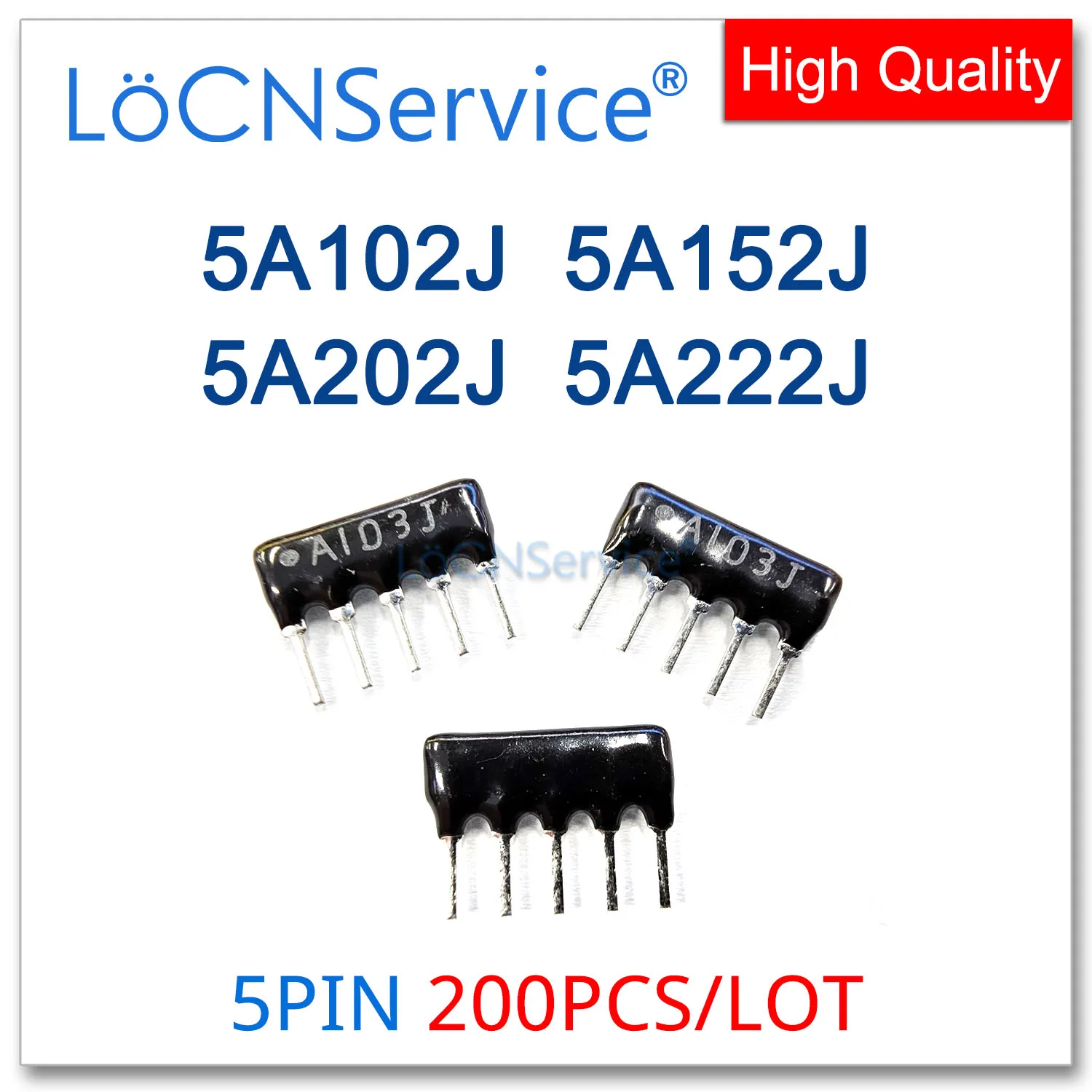 LoCNService 200PCS 5PIN Exclusion Network Resistor array DIP 5A102J 5A152J 5A202J 5A222J 102 152 202 222 1K 1.5K 2K 2.2K OHM A05