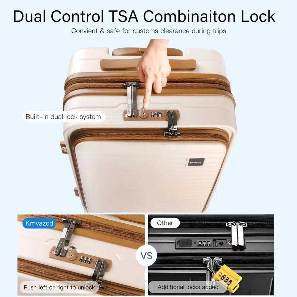 20 Expandable Hardside Suitcase with Spinner Wheels, TSA Lock, Beige