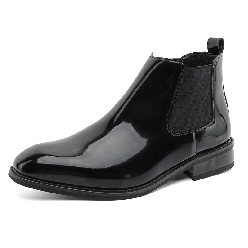 Patent Leather Mens Chelsea Boots Luxury Handmade Quality 2026 Autumn British Style Pointed Toe Elegant Wedding Social Shoes Man