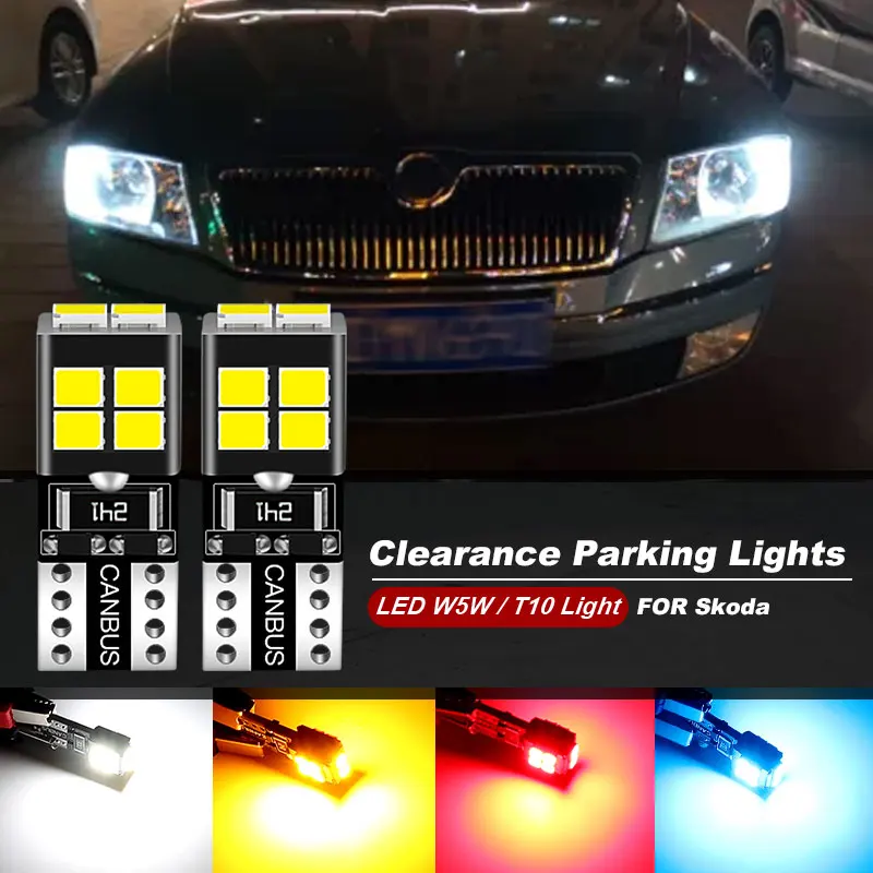 2pcs For Skoda Fabia MK1 MK2 MK3 Felicia Karoq Kodiaq Octavia 1 2 3 Rapid Roomster Superb Yeti LED Parking Light W5W T10 Canbus