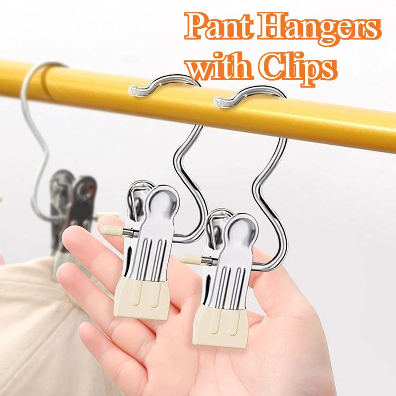 1-20pcs Premium Stainless Steel Clothespins with Hook Laundry Clothes Pegs for Hanging Clothes Pants Hanger Tongs Clip Hook Clip