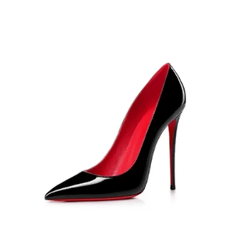 HLTINO Quality Spring Summer Shoes Red Bottom High Heels  Women Thin Heels Black Patent Leather Sexy Pumps