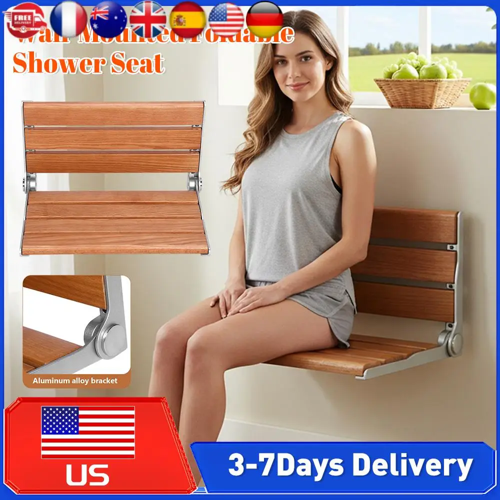 Wall-Mounted Folding Shower Seat 400lbs Anti-Slip Bathroom Stool with Back Space-Saving Foldable Bench for Shower Spaces Elderly
