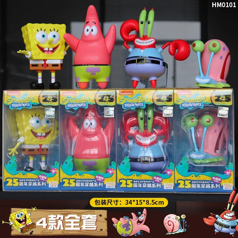 SpongeBob SuqarePants 25th Anniversary Time Travel Series Action Figures Refrigerator Magnet Toy Collection Ornaments Kids Gifts