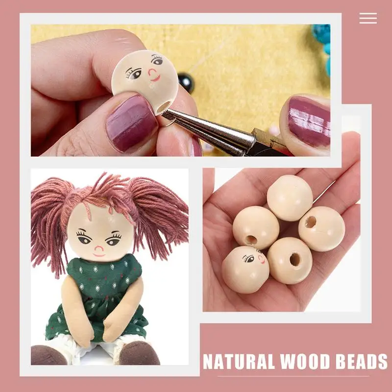 50Pcs Wooden Round Beads Smile Face Beads Bangles For Kids Loose Beads Round Spacer Beads with Hole for Jewelry Making