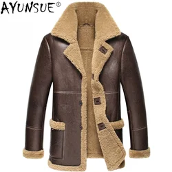AYUNSUE Winter Jacket Men Sheep Skin and Wool Integrated Original Medium Length Slim Fit Coat with Lamb Hair for Man Thickened