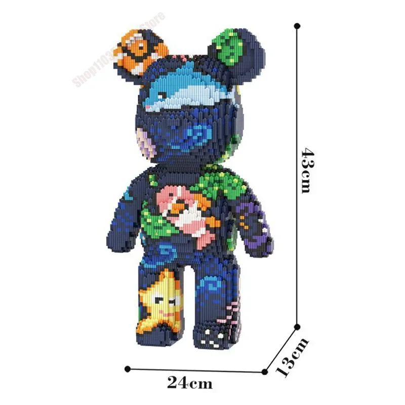 

Cartoon Mini Love Violent Bear Bearbrick Colour Model with Light Building Block Micro Diamond Bricks Kids Toys Birthday Gift Set