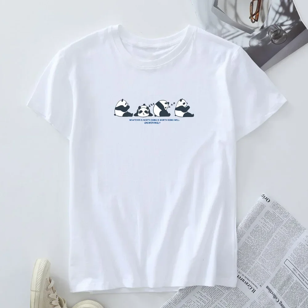 女性用半袖Tシャツ,ラージサイズTシャツ,綿100%,女性用プリントパンダトップス,婦人服,サマーファッション