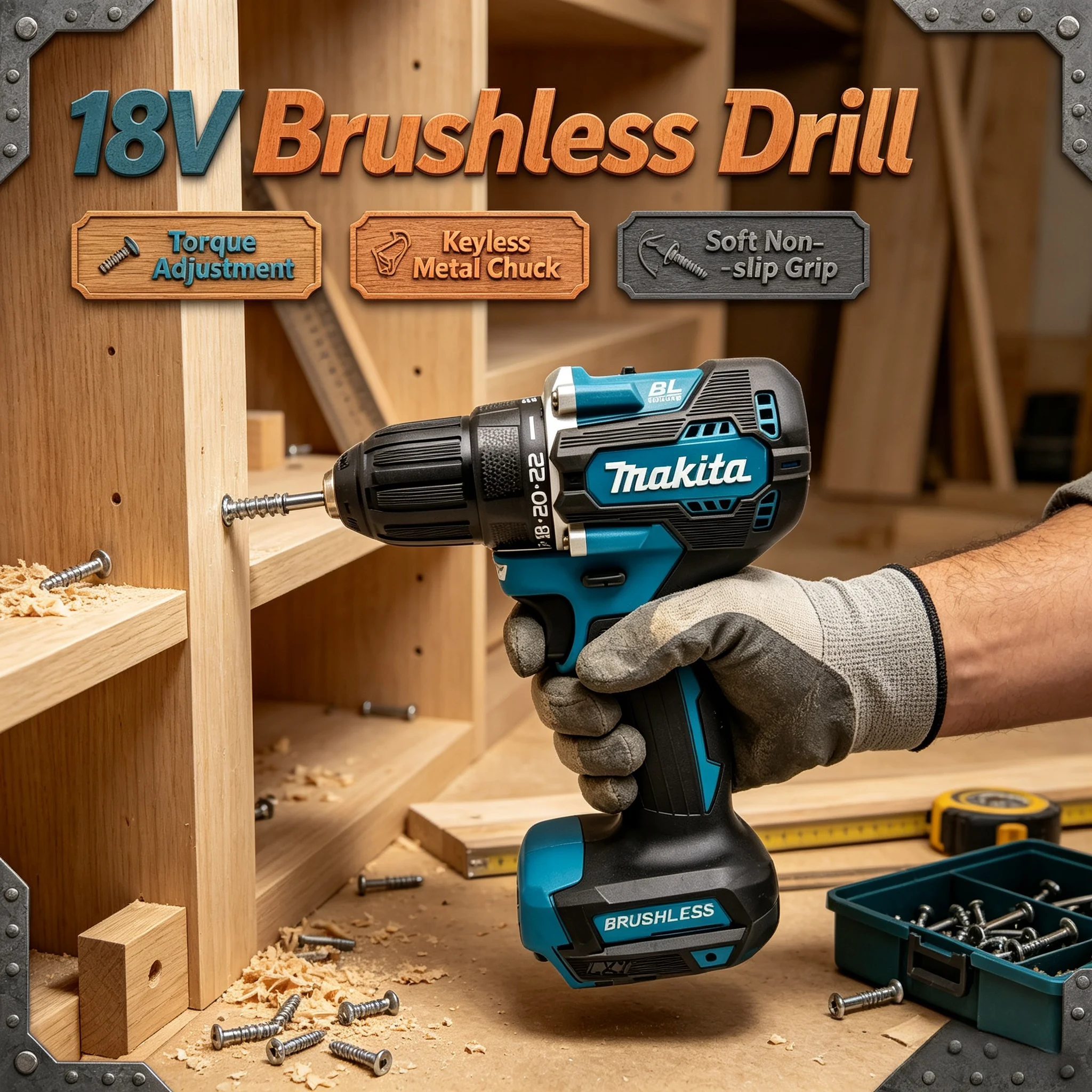 Makita DDF487 18V 10mm Brushless Cordless Impact Drill, Large‑Torque Lithium‑Ion Electric Screwdriver Power Tool view 6