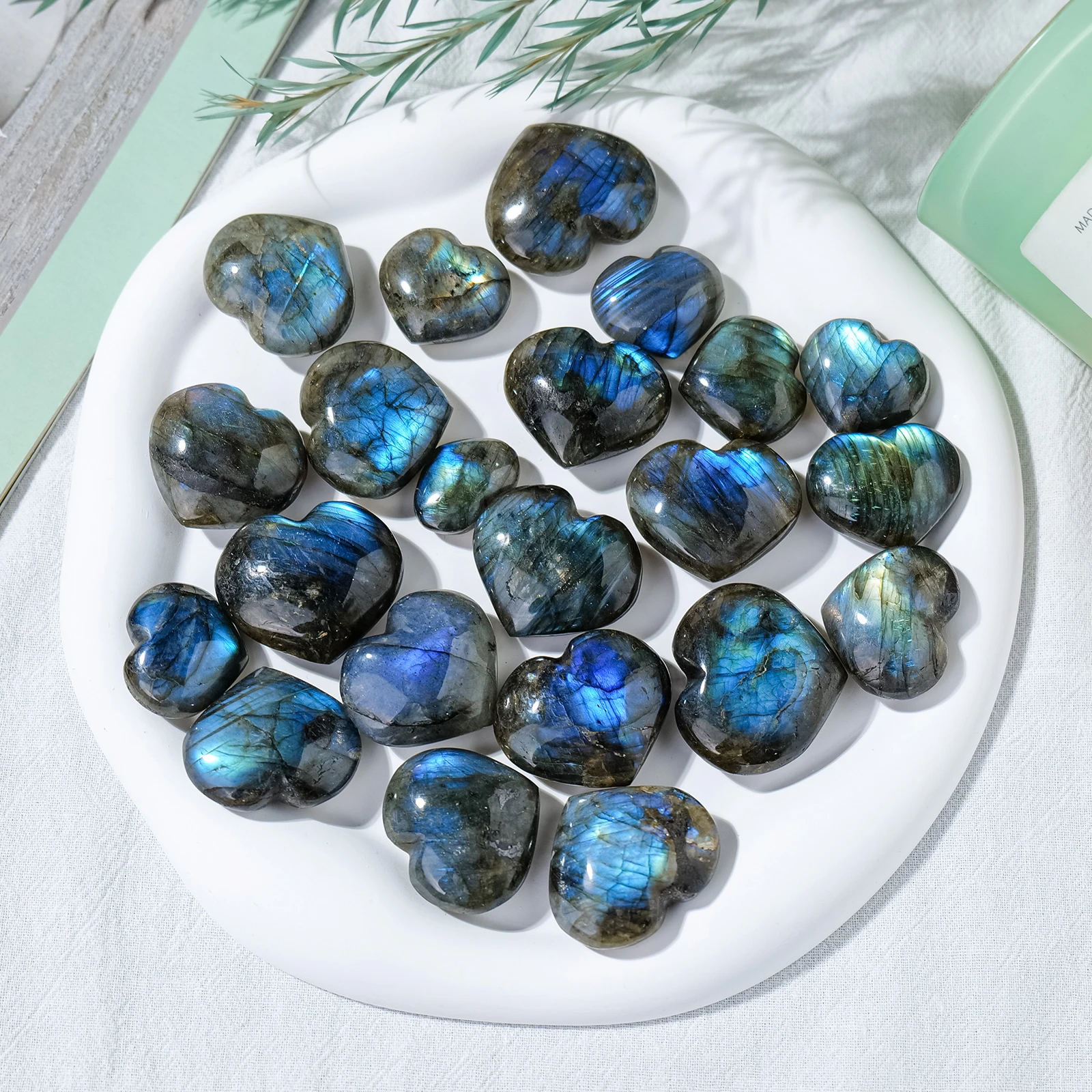 Pedra De Labradorite De Cristal Natural, Em Forma De Coração, Luz Azul, Pedra Preciosa De Cura, Casa, Aquário Decoração, Coleção De Ornamentos