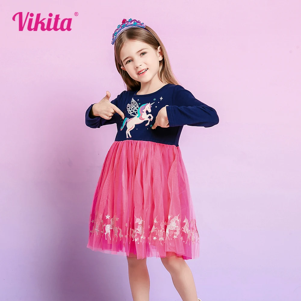 VIKITA Girls Princess Dress for Kids Baby Girls Tutu Dresses Children Party Gown Kids Christmas Clothes Vestidos Cute pattern