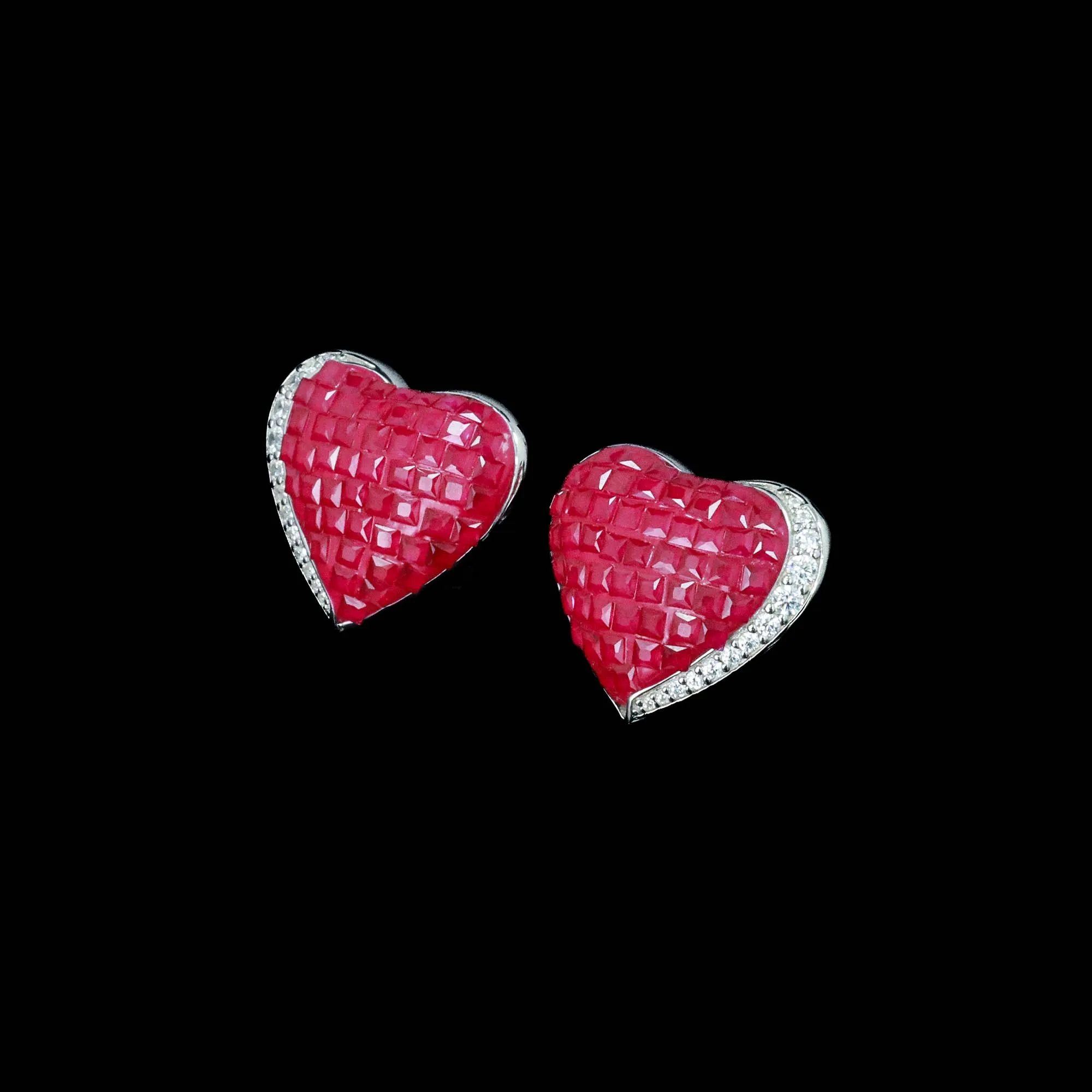 Romantic 925 Sterling Silver Mystery Set Clip-on Earrings Lab Grown Heart Ruby Fine Jewelry for Women's Valentines Birthday Gift