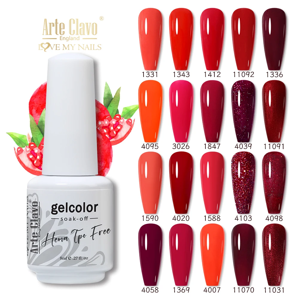 Arte Clavo 8ml Gel vernis à ongles longue durée Gel laque couleurs rouges Gel vernis Nail Art décoration Nail Art peinture Design couche de finition