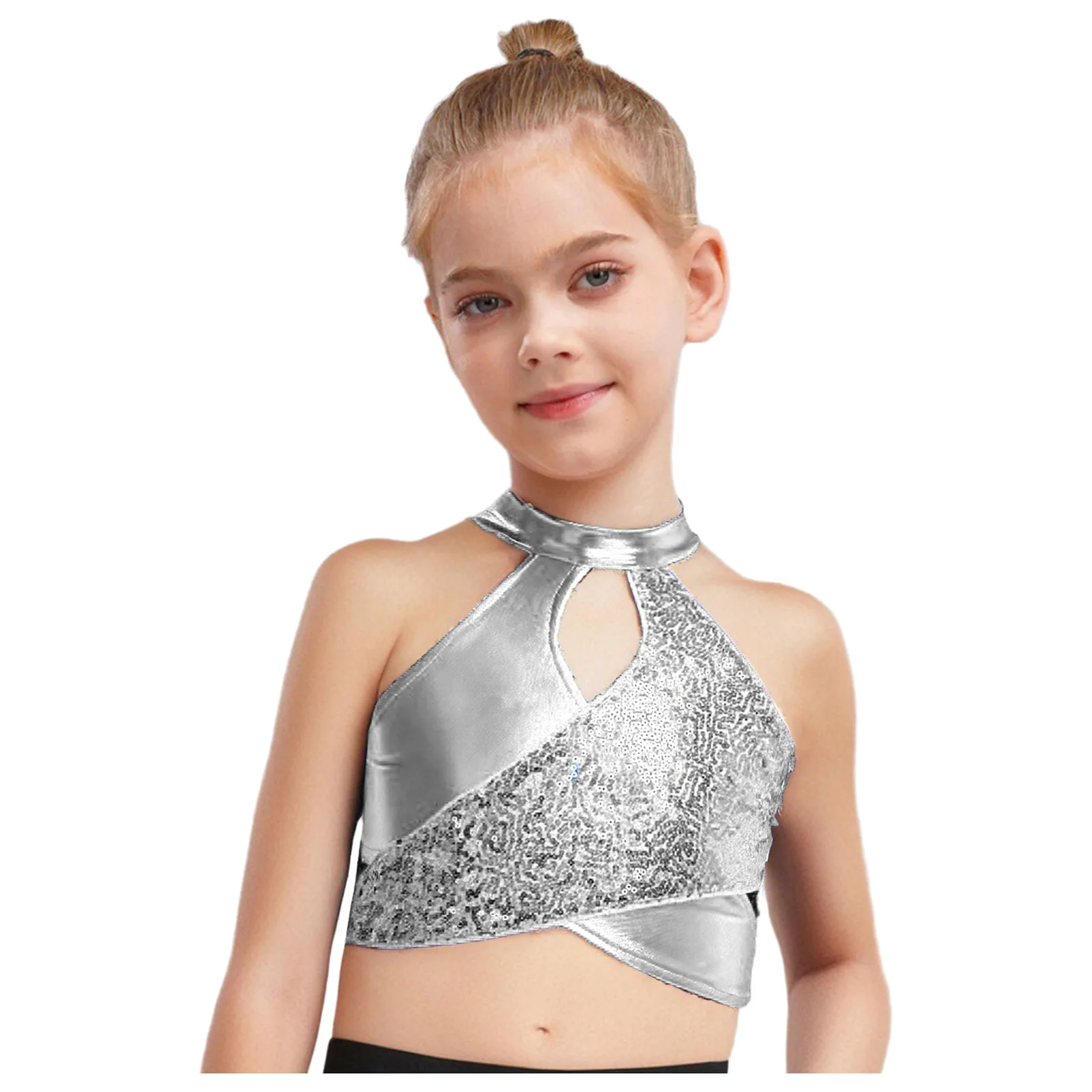 أطفال بنات لامع رقص الجاز الزي الشارع الهيب هوب التشجيع أداء زي سباركلي الترتر المحاصيل مع تنورة صغيرة